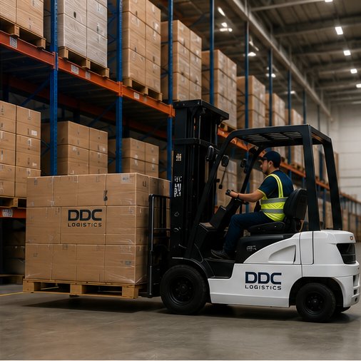 Forklift moving pallets in warehouse